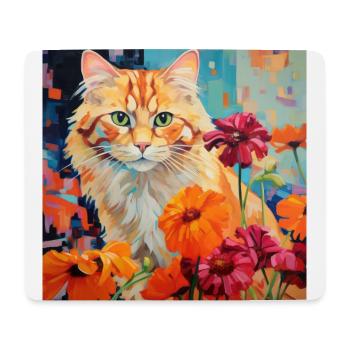 Katze, katzenmotiv, blumen, geschenk, geschenkidee - Mousepad (Querformat) - Weiß - Vorne