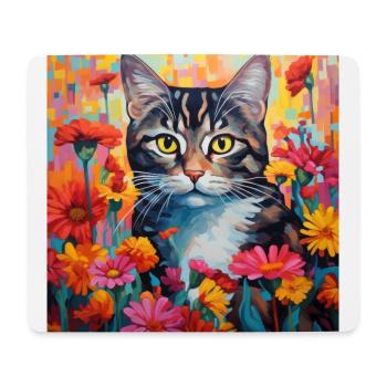 chat, motif de chat, fleurs, cadeau, idée cadeau - Tapis de souris (format paysage) - blanc - Devant