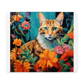 Katze, katzenmotiv, blumen, geschenk, geschenkidee - Mousepad (Querformat) - Weiß - Vorne