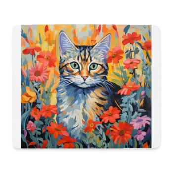 cat, cat motif, flowers, gift, gift idea - Mouse Pad (horizontal) - white - Front