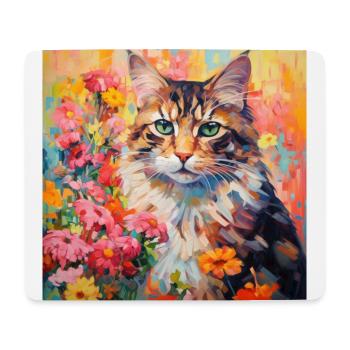 chat, motif de chat, fleurs, cadeau, idée cadeau - Tapis de souris (format paysage) - blanc - Devant