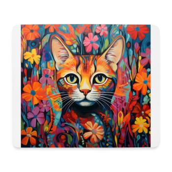 Katze, katzenmotiv, blumen, geschenk, geschenkidee - Mousepad (Querformat) - Weiß - Vorne
