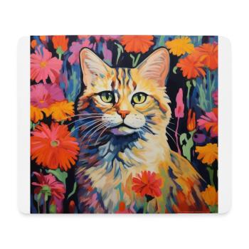 cat, cat motif, flowers, gift, gift idea - Mouse Pad (horizontal) - white - Front