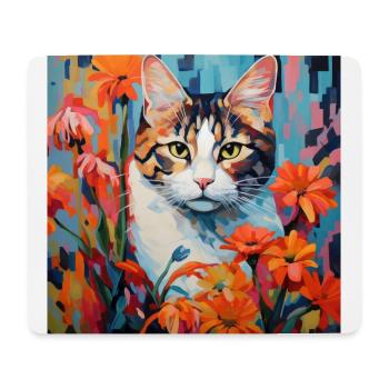 cat, cat motif, flowers, gift, gift idea - Mouse Pad (horizontal) - white - Front