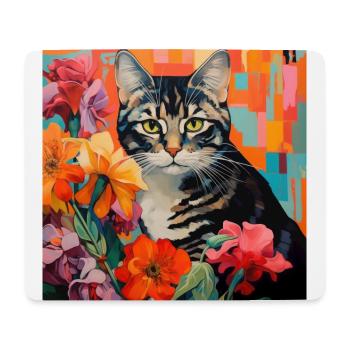 chat, motif de chat, fleurs, cadeau, idée cadeau - Tapis de souris (format paysage) - blanc - Devant