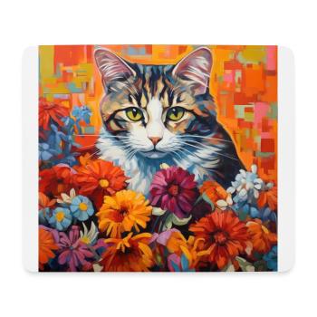 chat, motif de chat, fleurs, cadeau, idée cadeau - Tapis de souris (format paysage) - blanc - Devant