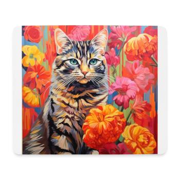 Katze, katzenmotiv, blumen, geschenk, geschenkidee - Mousepad (Querformat) - Weiß - Vorne