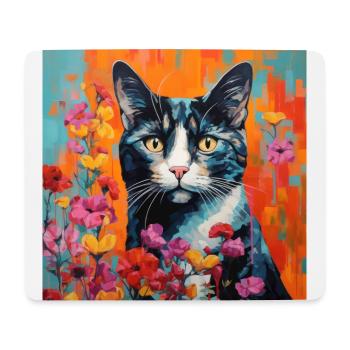 chat, motif de chat, fleurs, cadeau, idée cadeau - Tapis de souris (format paysage) - blanc - Devant