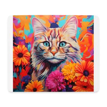 Katze, katzenmotiv, blumen, geschenk, geschenkidee - Mousepad (Querformat) - Weiß - Vorne