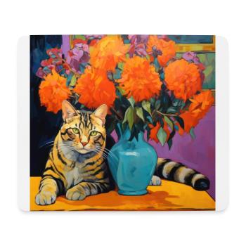 chat, motif de chat, fleurs, cadeau, idée cadeau - Tapis de souris (format paysage) - blanc - Devant