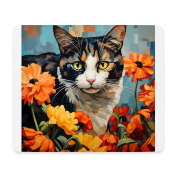Katze, katzenmotiv, blumen, geschenk, geschenkidee - Mousepad (Querformat) - Weiß - Vorne