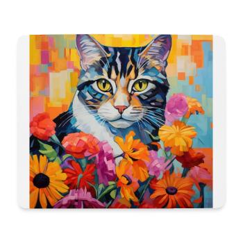 Katze, katzenmotiv, blumen, geschenk, geschenkidee - Mousepad (Querformat) - Weiß - Vorne