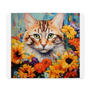 Katze, katzenmotiv, blumen, geschenk, geschenkidee - Mousepad (Querformat) - Weiß - Vorne