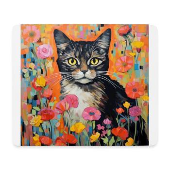 chat, motif de chat, fleurs, cadeau, idée cadeau - Tapis de souris (format paysage) - blanc - Devant