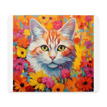 Katze, katzenmotiv, blumen, geschenk, geschenkidee - Mousepad (Querformat) - Weiß - Vorne