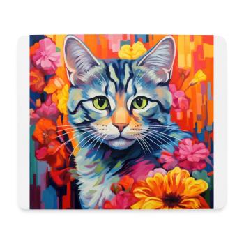 Katze, katzenmotiv, blumen, geschenk, geschenkidee - Mousepad (Querformat) - Weiß - Vorne