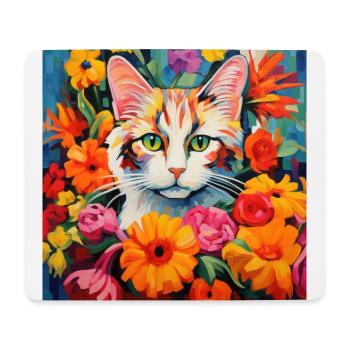 Katze, katzenmotiv, blumen, geschenk, geschenkidee - Mousepad (Querformat) - Weiß - Vorne