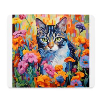 chat, motif de chat, fleurs, cadeau, idée cadeau - Tapis de souris (format paysage) - blanc - Devant