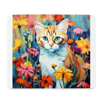 Katze, katzenmotiv, blumen, geschenk, geschenkidee - Mousepad (Querformat) - Weiß - Vorne
