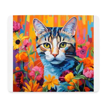 chat, motif de chat, fleurs, cadeau, idée cadeau - Tapis de souris (format paysage) - blanc - Devant