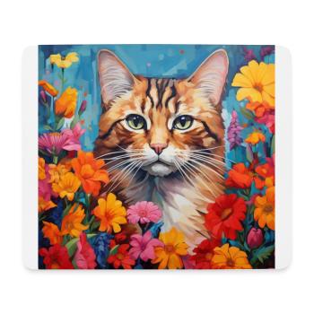 Katze, katzenmotiv, blumen, geschenk, geschenkidee - Mousepad (Querformat) - Weiß - Vorne