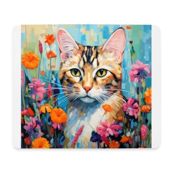 chat, motif de chat, fleurs, cadeau, idée cadeau - Tapis de souris (format paysage) - blanc - Devant