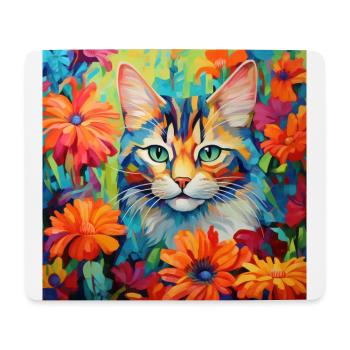 Katze, katzenmotiv, blumen, geschenk, geschenkidee - Mousepad (Querformat) - Weiß - Vorne