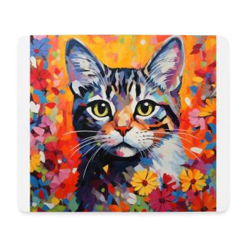 chat, motif de chat, fleurs, cadeau, idée cadeau - Tapis de souris (format paysage) - blanc - Devant
