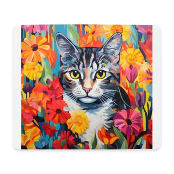 chat, motif de chat, fleurs, cadeau, idée cadeau - Tapis de souris (format paysage) - blanc - Devant