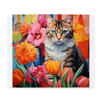 chat, motif de chat, fleurs, cadeau, idée cadeau - Tapis de souris (format paysage) - blanc - Devant