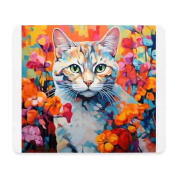 chat, motif de chat, fleurs, cadeau, idée cadeau - Tapis de souris (format paysage) - blanc - Devant