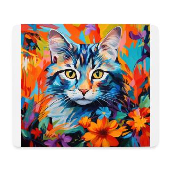 Katze, katzenmotiv, blumen, geschenk, geschenkidee - Mousepad (Querformat) - Weiß - Vorne