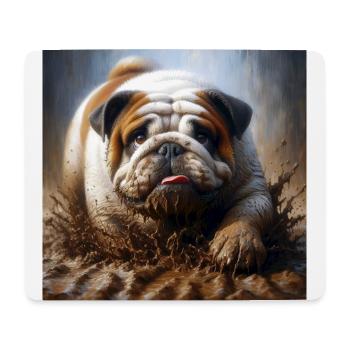 Old English Bulldog Playing in the Mud - Mouse Pad (horizontal) - white - Front