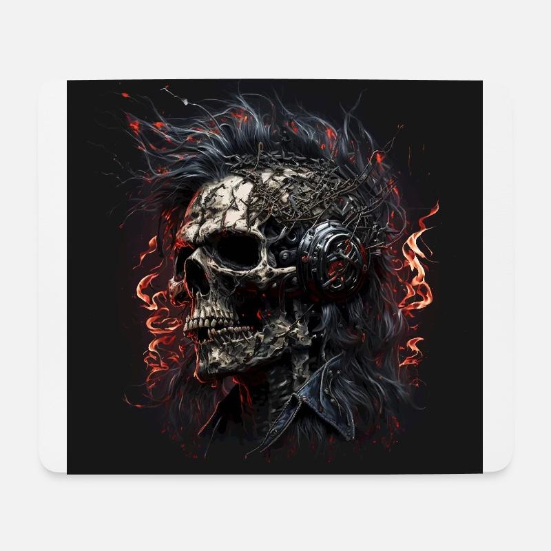 Cyborg Zombie Schädel Disc Jockey - Mousepad (Querformat) - Weiß