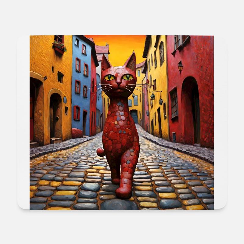 Surreale Pop-Tiere 7 Katze - Mousepad (Querformat) - Weiß