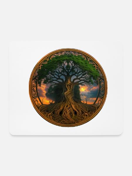 Baum des Lebens ,Lebensbaum,Licht,gold - Mousepad (Querformat) - Weiß