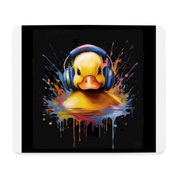 Bébé canard écoutant de la musique avec des écouteurs - Tapis de souris (format paysage) - blanc - Devant