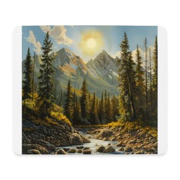 Mountains, Landscape, Nature, Trees, Sun - Mouse Pad (horizontal) - white - Front