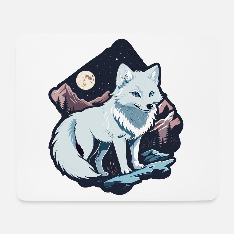 Polarfuchs Mond Sterne Skandinavien Fuchs Polar - Mousepad (Querformat) - Weiß