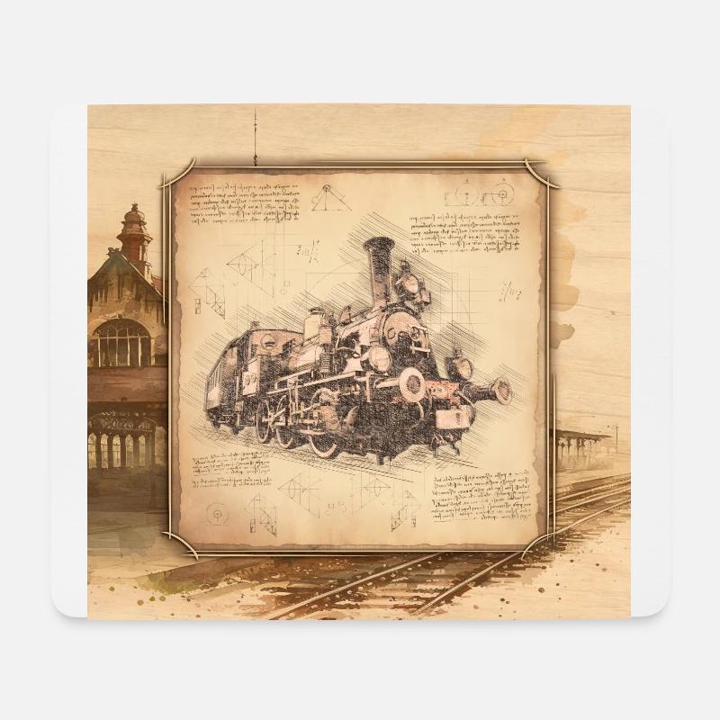 Dampflok, alter Bahnhof. Vintage Art für Lokführer - Mousepad (Querformat) - Weiß