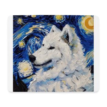 Samojede Samoyed Van Gogh Sternennacht Geschenk - Mousepad (Querformat) - Weiß - Vorne