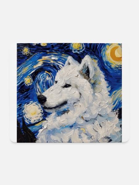 Samojede Samoyed Van Gogh Sternennacht Geschenk - Mousepad (Querformat) - Weiß