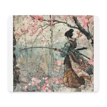 Japanisch, Samurai, Kirschblüte, Kunst, Ukiyo-E, s - Mousepad (Querformat) - Weiß - Vorne