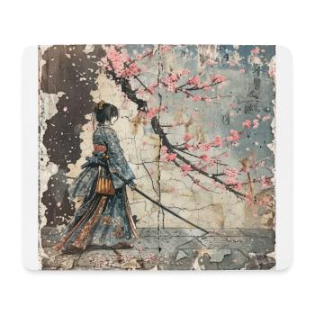 Japanisch, Samurai, Kirschblüte, Kunst, Ukiyo-E - Mousepad (Querformat) - Weiß - Vorne