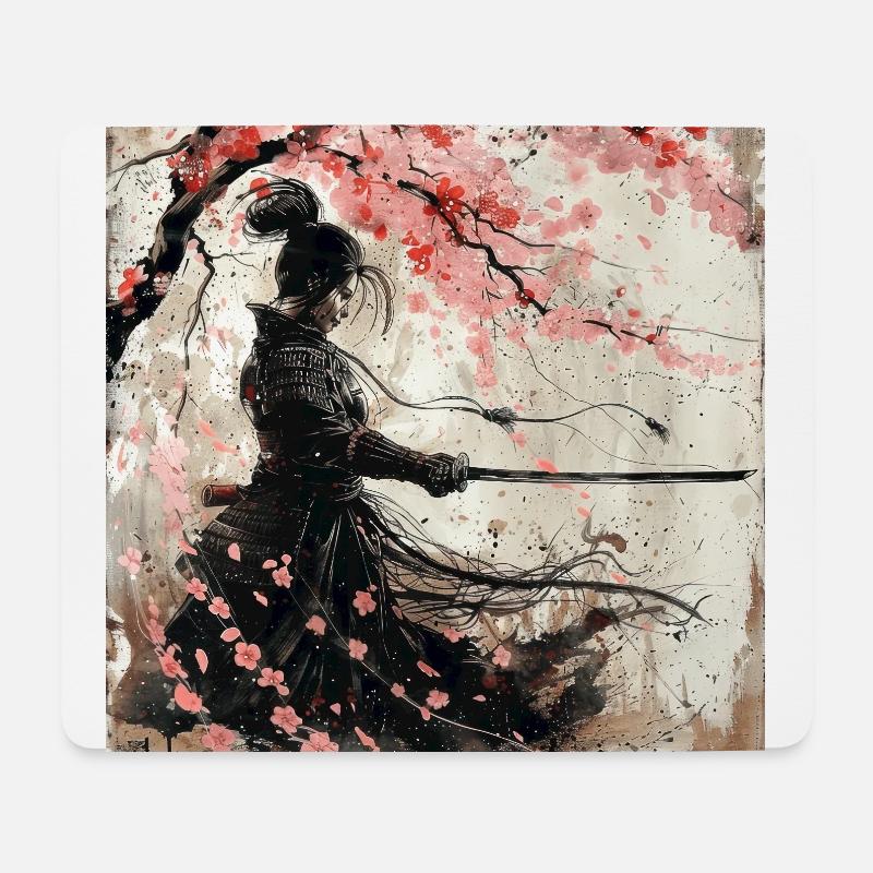 Japanisch, Samurai, Kirschblüte, Kunst, Ukiyo-E - Mousepad (Querformat) - Weiß