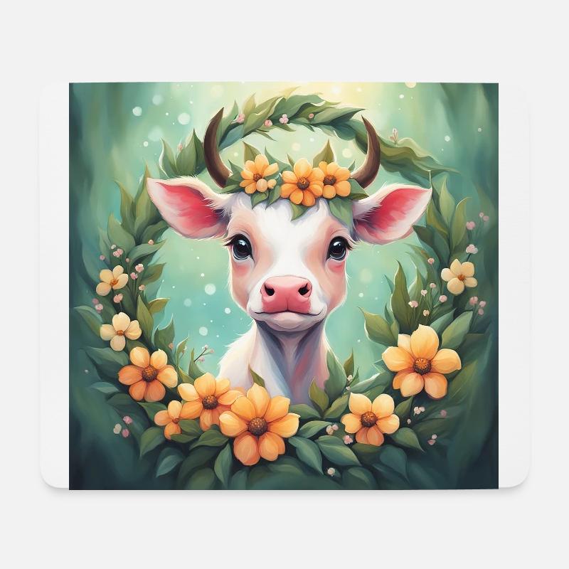 Süße Kawaii Baby Kuh Blumen - Mousepad (Querformat) - Weiß