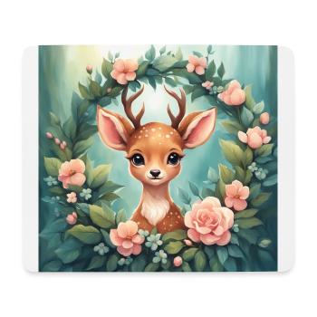 Cute Kawaii Baby Deer Floral - Mouse Pad (horizontal) - white - Front