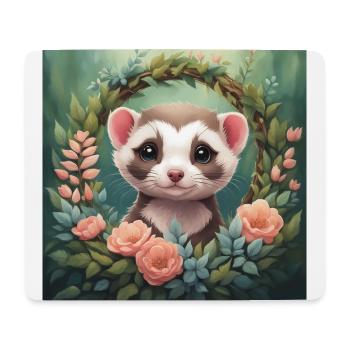 Cute Kawaii Baby Ferret Floral - Mouse Pad (horizontal) - white - Front