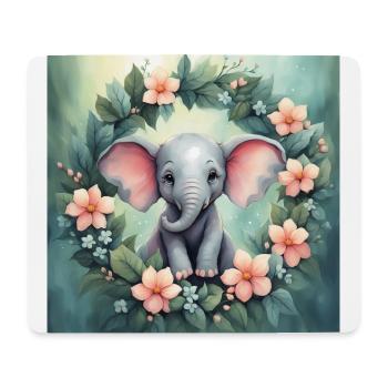 Niedliches Kawaii Baby Elefant Blumen - Mousepad (Querformat) - Weiß - Vorne