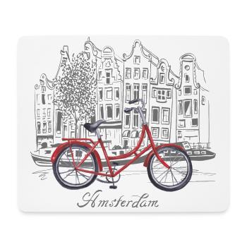 Amsterdam City View on Red Bike - Mouse Pad (horizontal) - white - Front